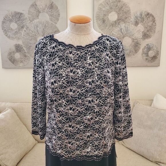 ALEX EVENINGS | Sequin Lace Bodice Chiffon Gown - [size 16, black/silver] - Picture 3 of 12